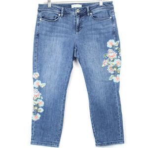 COPY - J.Jill Floral Embroidered Denim Cropped Jeans Authentic Fit Womens 8 Blue